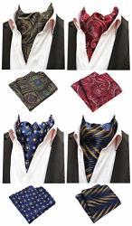Men's 4-PACK Floral Striped Paisley Cravat Ascot Scarf Necktie Pocket Square Set