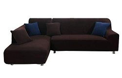 WOMACO Sectional Couch Covers L Shape Sofa Cover Slipcover 2 Pcs Stretch Slipcover For 2-PIECE Sectional Sofa - Coffee