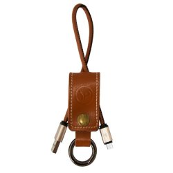 Young Pioneer Micro USB Charging Data Cable Genuine Leather Travel Keyring - Brown