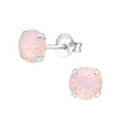 C827-C34635 - 925 Sterling Silver Pink Rose Water Sn Opal Ear Studs 6MM