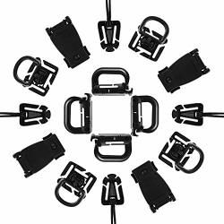 Kit Of 16 Attachments For Tactical Molle Pouch Bags Backpack Vest - 4 Grimloc Locking D-ring 4 Molle Elastic Strings 4 Tactical Strap Management