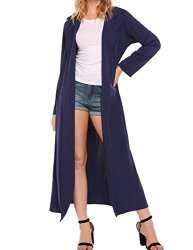 Open Od'lover Front Long Sleeve Draped Belted Maxi Duster Cardigan Sweater Navy Blue XXL