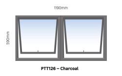 Top Hung Aluminium Window Charcoal PTT126 2 Vent W1200MM X H600MM