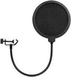 Felyby Studio Microphone Microphone Pop Filter Dual Layered Wind Pop Screen MIC Round Shape Wind Mask Shield With Stand Clip Black Filter