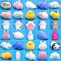 Gooidea Mochi Squishy Toys 丨 24pcs Mini Squishies Toy Gifts for Teen Girls and Boys丨 Kawaii Animals Squishies Easter Egg Fillers Easter Basket Stuffers Cat Panda Squeeze Toys Set with Cartoon Bag 