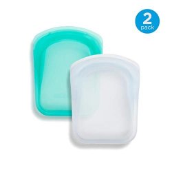Stasher 100% Silicone Reusable Bags Pocket Storage Size 4.5-INCH 4-OUNCE Set Of 2 Clear + Aqua