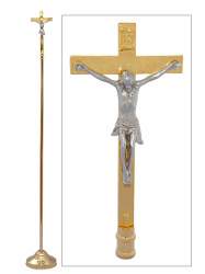 2METER Processional Crucifix In Brass With Stainless Steel Plated Corpus