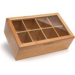 HomeFX Bamboo Tea Box Storage Organizer Wood