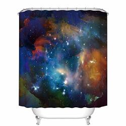 Fangkun Space Decorations Shower Curtain Bathroom Set - Galaxy Stars In Space Celestial Astronomic Planets In The Universe Milky Way Print Curtains - 12PCS