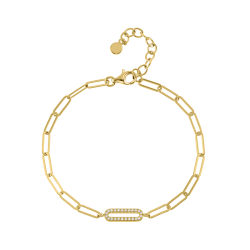 Goldair Gold Toned Sterling Silver Cubic Zirconia Womens Paper Clip Bracelet