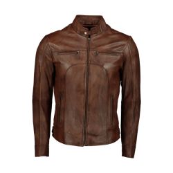 Men's Tan Waxed Brown Slim Fit Classic Leather Jacket- - XL