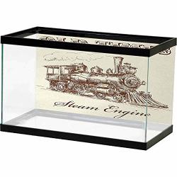 Bybyhome Fish Tank Sticker Background 10 Gallon Steam Engine Old Times Train Vintage Hand Drawn Iron Industrial Era Locomotive Ivory Pale Caramel Bright Color