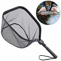 ODDSPRO Fly Fishing Landing Net Bass Trout Net Catch and Release Ruber Coating Net - Foldable Fishing Nets Freshwater