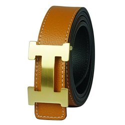 Women G-for H Reversible Leather Belt With Removable Buckle 34INCH Brown