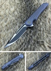 We Knife Blue TI Handle Black Stonewash Satin Blade Knife- 718A