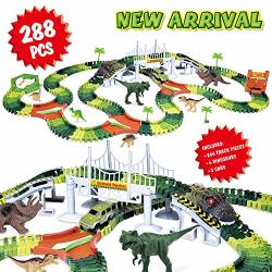 Dinosaur Track Toy Set 288 Piece Dinosaur Car Race Track Toy With 264 Flexible Tracks 1 Dinosaur Car And 1 Race Car Create A