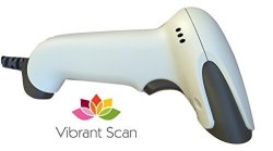 White Vibrant Scan -1D Barcode Scanner With Stand & Cable USB - 7 Colors Avalable - By Pac Supplies Usa