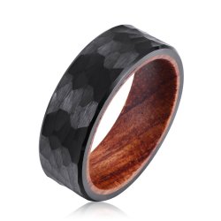 Men's Black Hammered Tungsten Rosewood Ring R-025 - 15