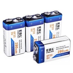 Ebl 9 Volt 280MAH Ni-mh Performance 9V Rechargeable Batteries 4 Packs