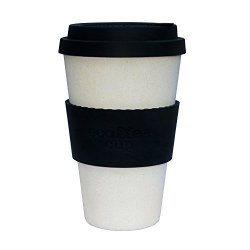 14OZ 400ML Ecoffee Reusable Cups With Silicone Lid Tops Made With Natural Bamboo Fibre Black Nature