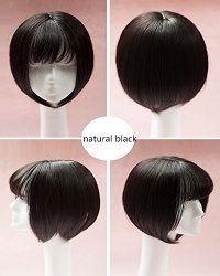 Bestlee Synthetic Bob Hair Mono Hair Topper Clip In Hair Replacement With Air Bangs For Hair Loss Thin Hair Thin Natural Black