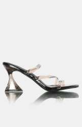 Ladies Perspex Heel Sandals - Black - Black UK 8