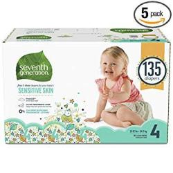 Seventh Generation Baby Diapers Free & Clear For Sensitive Skin With Animal Prints Size 4 135 Count Packaging May Vary