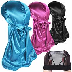 3PCS Silky Durags Pack For Men Waves Satin Doo Rag Award 1 Wave Cap Style I