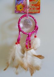 Pink Crystal And Leather Suncatcher With Feathers