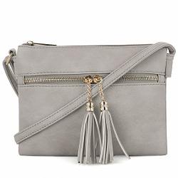 Sg Sugu Small Lightweight Double Compartment Crossbody Bag With Tassel For Women Gray