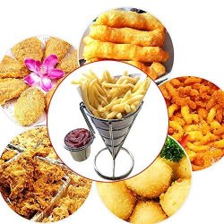 Gotian Chip Stand Holder French Fry Fries Bowl Black Metal Wire Kitchen Metal Fry Stand Ideal For Mozzarella Sticks Onion Rings Buffalo Wings
