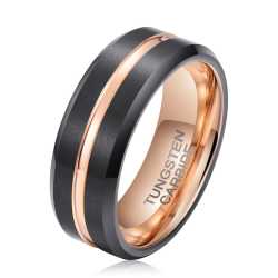 Men's Rose Gold Groove Brushed Black Tungsten Ring OY-R-106 - 15