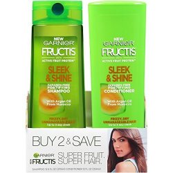 Garnier Fructis Sleek & Shine Shampoo & Conditioner 2 Pack Frizzy Dry Unmanageable Hair 1 Kit