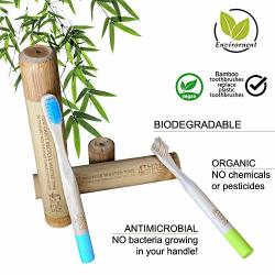 4THINGIES Vegan Eco Organic Bamboo Toothbrushes With Travel Cases - 2 Pack Bamboo Charcoal Toothbrushes Kids By 4THINGIES Going Green