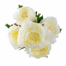 Hovebeaty Artificial Peony Silk Flowers Bouquet Home Wedding Decoration White