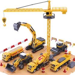 Iplay Ilearn Construction Site Vehicles Toy Set Kids Engineering Playset Tractor Digger Crane Dump Trucks Excavator Cement Steamroller Birthday Gift For 3 4 5