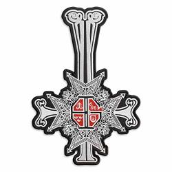Papa Emeritus Grucifix Cross Ghost Bc Heavy Metal Doom Hard Rock Band Embroidered Patch Iron On 9.5" X 13.5" Silver red