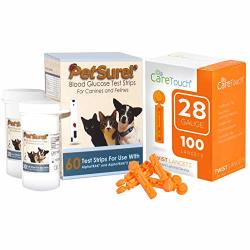 Petsure Blood Glucose Test Strips - Use With Alphatrak And Alphatrak 2 Meter 60 Test Strips For Pets With 100 28 Gauge Lancets By Care Touch