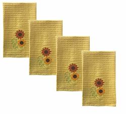 Lintex Fall Sunflowers 4 Piece 100% Cotton Oversized Dish Towel Set - Absorbent Sunflower Patch Set Of 4 Large 16" X 28" Thanksgiving Autumn
