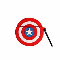 Ultra Thick Silicone Captain America's Shield Case With Hook For Apple Airpods 1 2 Wireless Earbuds Marvel Comics Red Blue White Color Round Belt