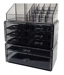 SODYNEE Acrylic Makeup Cosmetic Organizer Storage Drawers Display Boxes Case Three Pieces Set