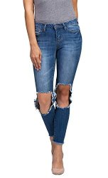 Clingers Women's Blue Denim Stretch Destroyed Hole Ripped Skinny Pants 3 BLUE11