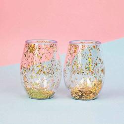 Fizz Creations Prosecco Glitter Tumblers 2 Pack Clear And Gold 19CM H X 8CM W