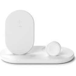 Belkin Boostcharge 3-IN-1 Slim Design Wireless Charger White - For Apple Iphone 14 13 12 Apple Watch Airpods