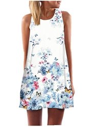 Srys 2017 Summer Women New Sleeveless In The Long Section Harness Digital Printing Loose Floral Summer Dress S White