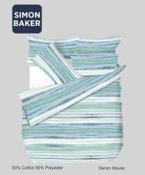 Simon Baker Printed Poly cotton Duvet Cover Set - Waves Denim Various Sizes - Denim Three Quarter 150CM X 200CM +1 Pillowcase 45CM X 70CM