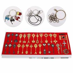 Hlzg 35 Pcs Fairy Tail Keys Alloy Lucy Heart Starling Key Sets Collection Golden Zodiac Keychain Sets Of Necklace Pendant