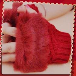 Glamorous And Practical Fashion Fingerless Knitted Gloves With Faux Fur Detail