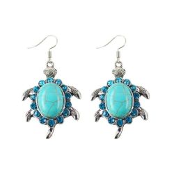 Vintage Bohemian Fashion Sea Turtle Turquoise Shell Hook Earrings - 1 Pair