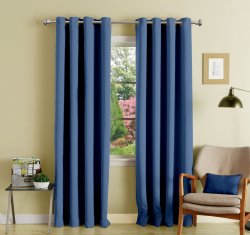 Solid Lushomes Eyelet Blue Plain Curtains Blackout Door Window Drapers 1 Pcs LH-CRTN103B